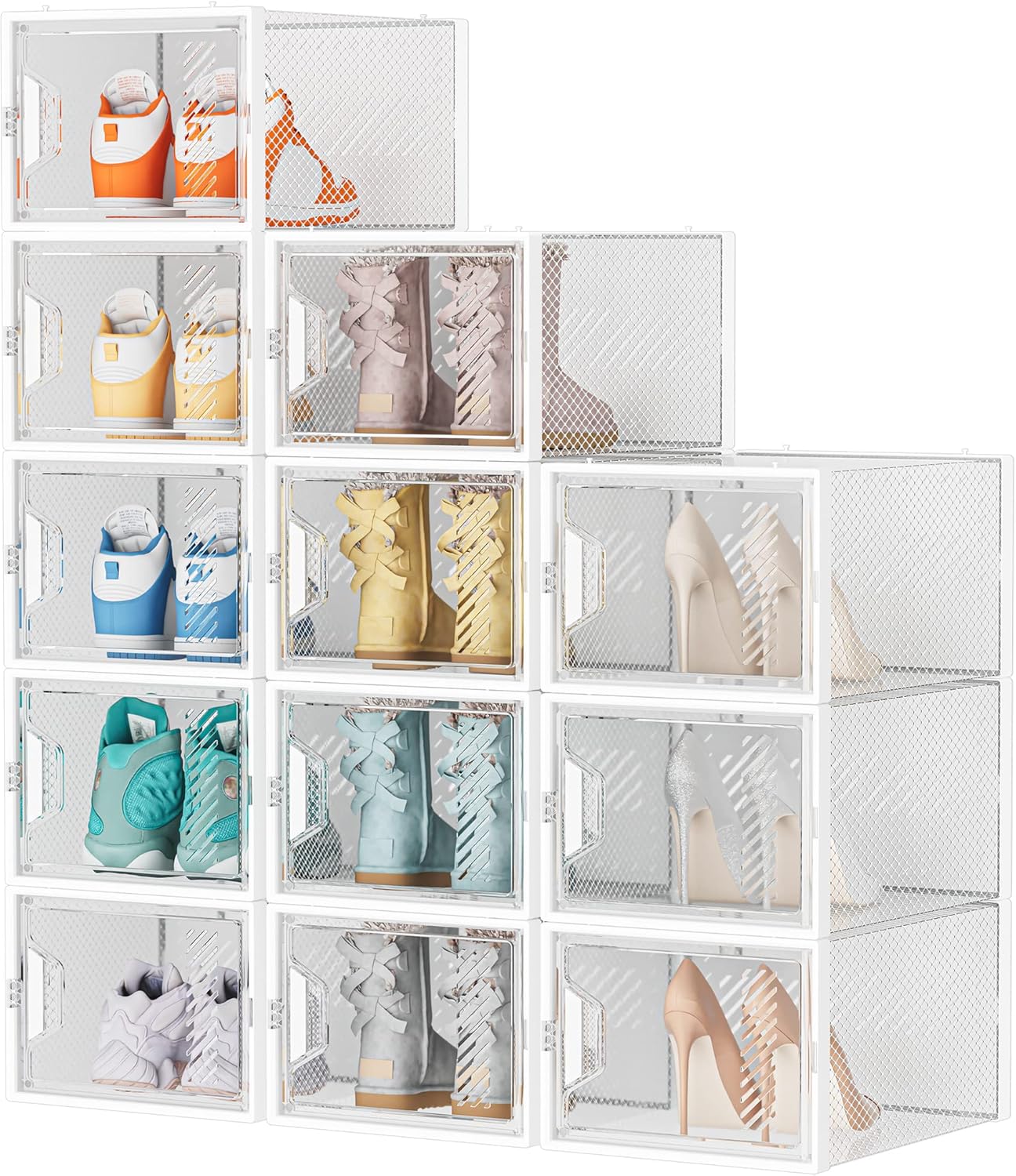 X-Large Shoe Organizer for Closet - 12 Pack Clear Storage Boxes