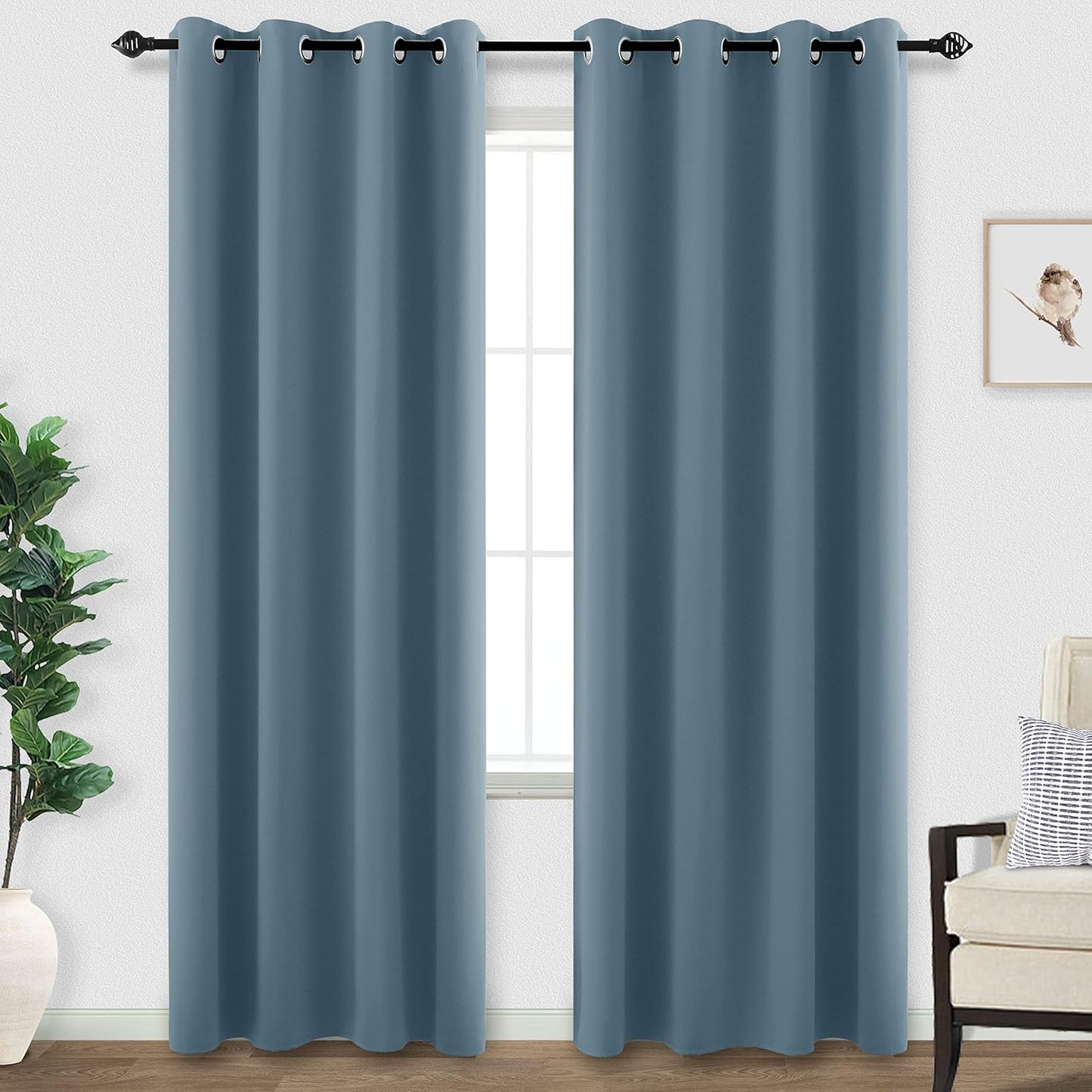 KOUFALL Blue Blackout Curtains 96 in Long for Living Room