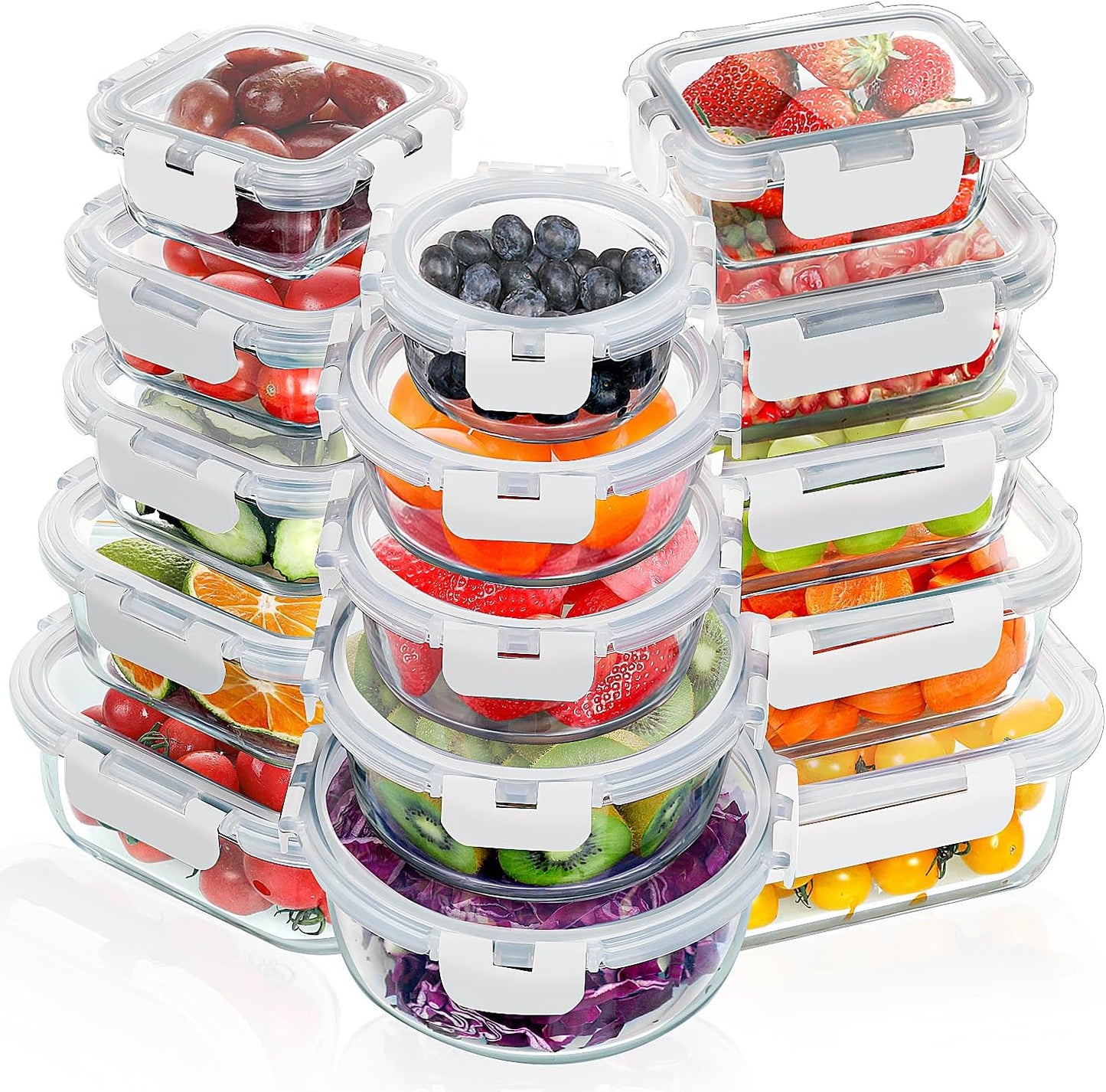 VERONES 30 Piece Glass Meal Prep Containers Set for Food Storage