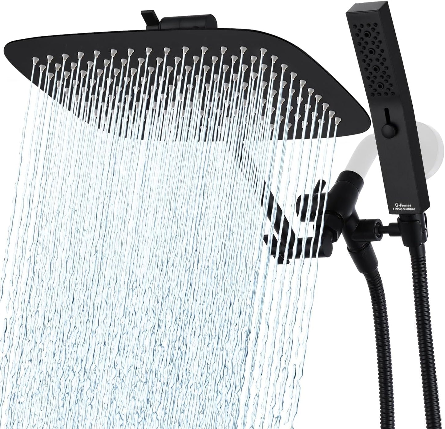 G-Promise 12 Inch Dual Square Shower Head with Handheld Spray Combo