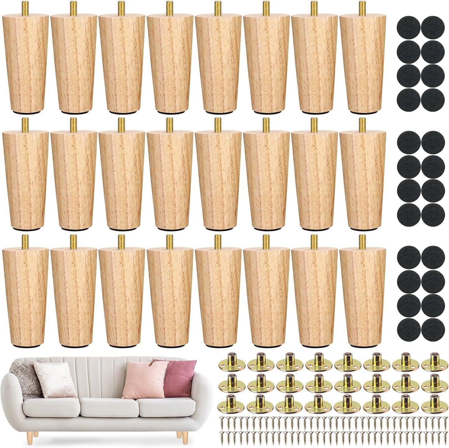 Maitys 4 Inch Round Solid Furniture Legs for Home DIY Projects