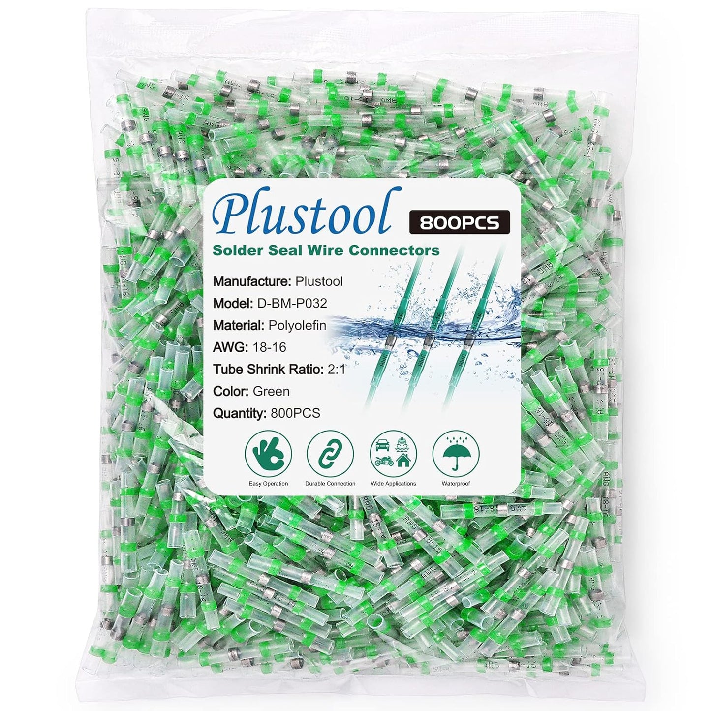 800PCS Green Solder Seal Wire Connectors for Waterproof Splicing