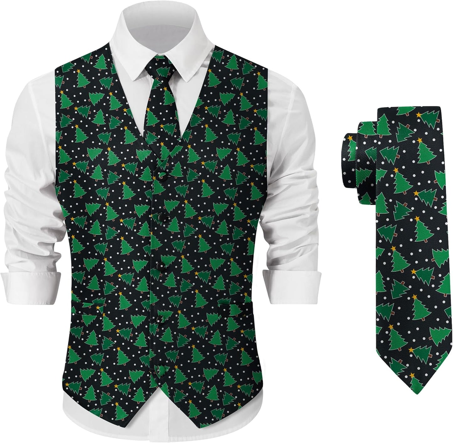 Arvilhill Men's Christmas Suit Vest with Tie for Festive Events