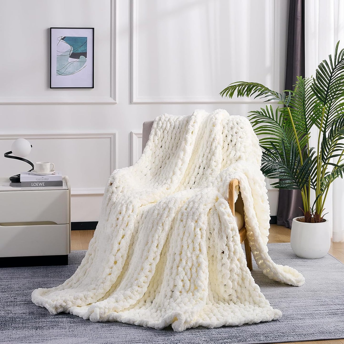 L'AGRATY Chunky Knit Blanket Throw: Soft Chenille Yarn Comfort