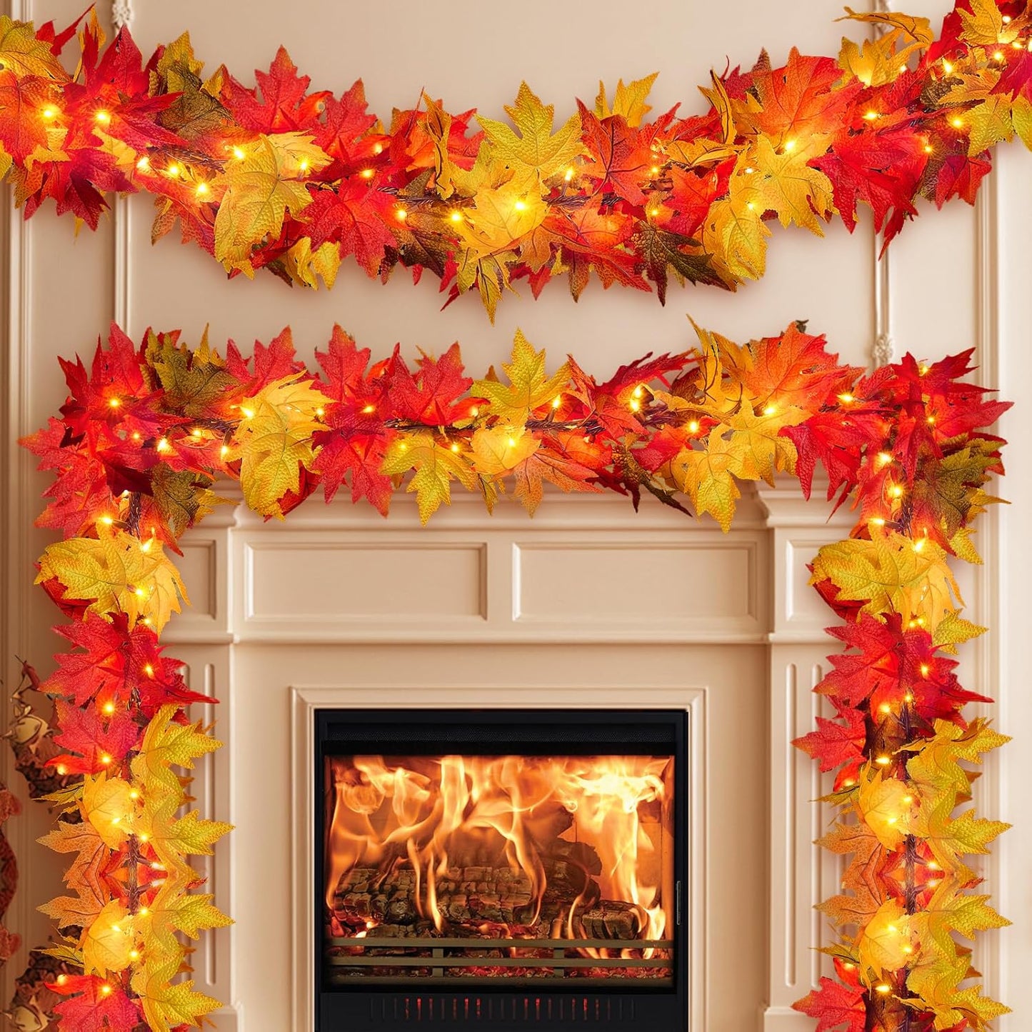 Large Maple Leaves Fall Decorations with 9FT Plug in Lights