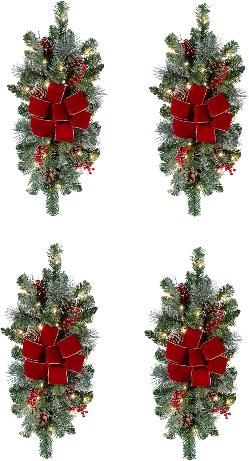 Classic Pre-lit Holiday Swags Set of 4 for Festive Decor