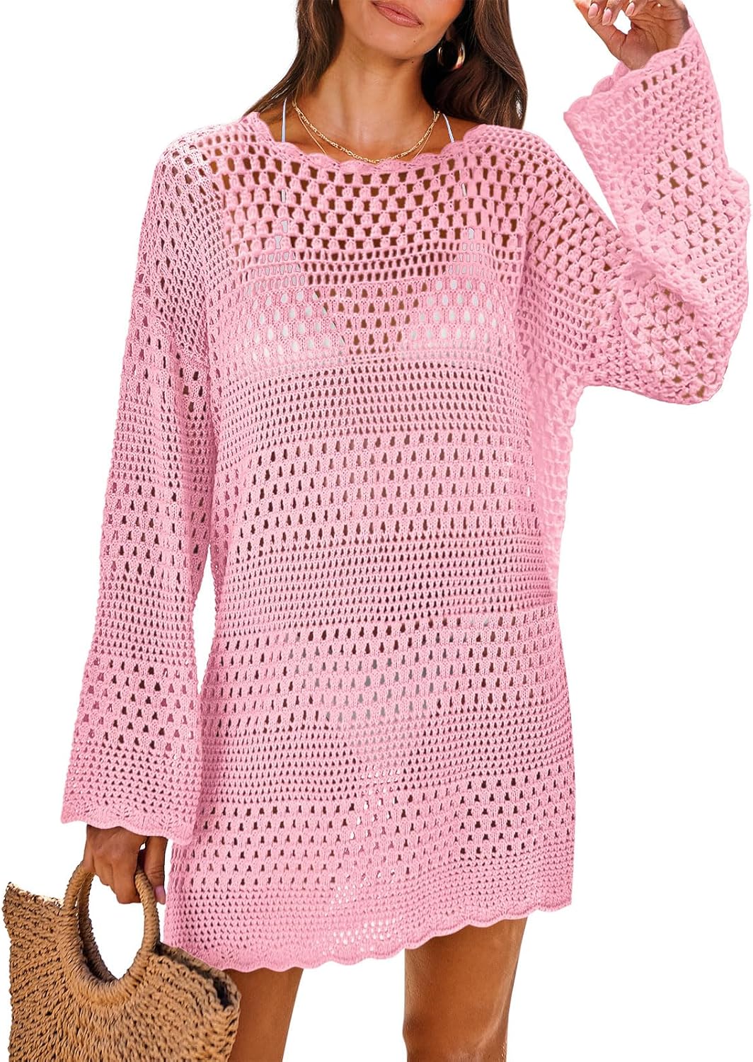 ANRABESS Women Swimsuit Crochet Swim Cover Up for Summer Fun