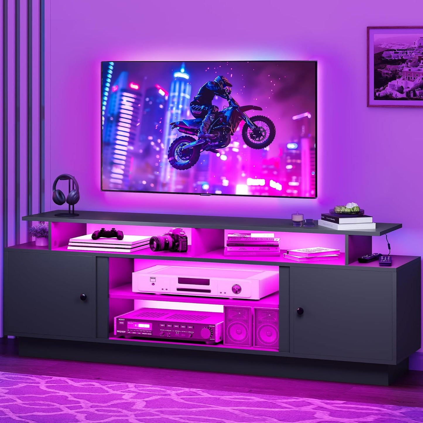 Modern TV Stand for TVs Up to 75 in with LED Light Strip