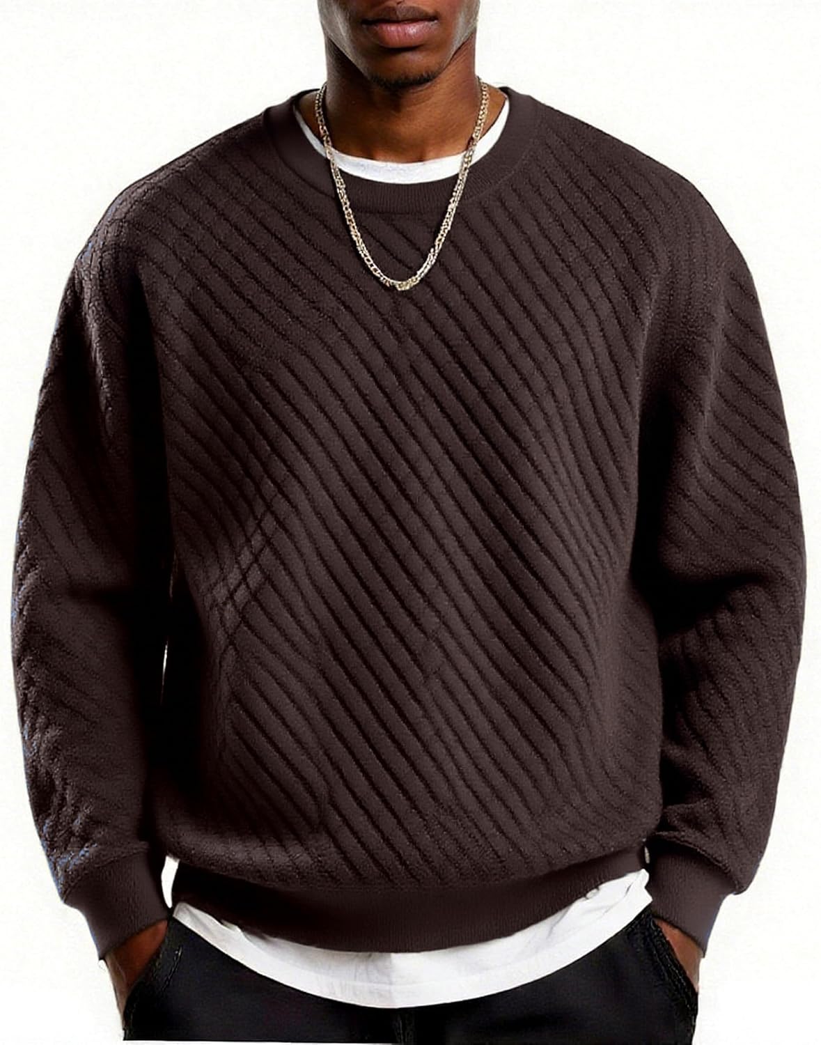 Men's Crewneck Sweatshirt with Geometric Texture for Style