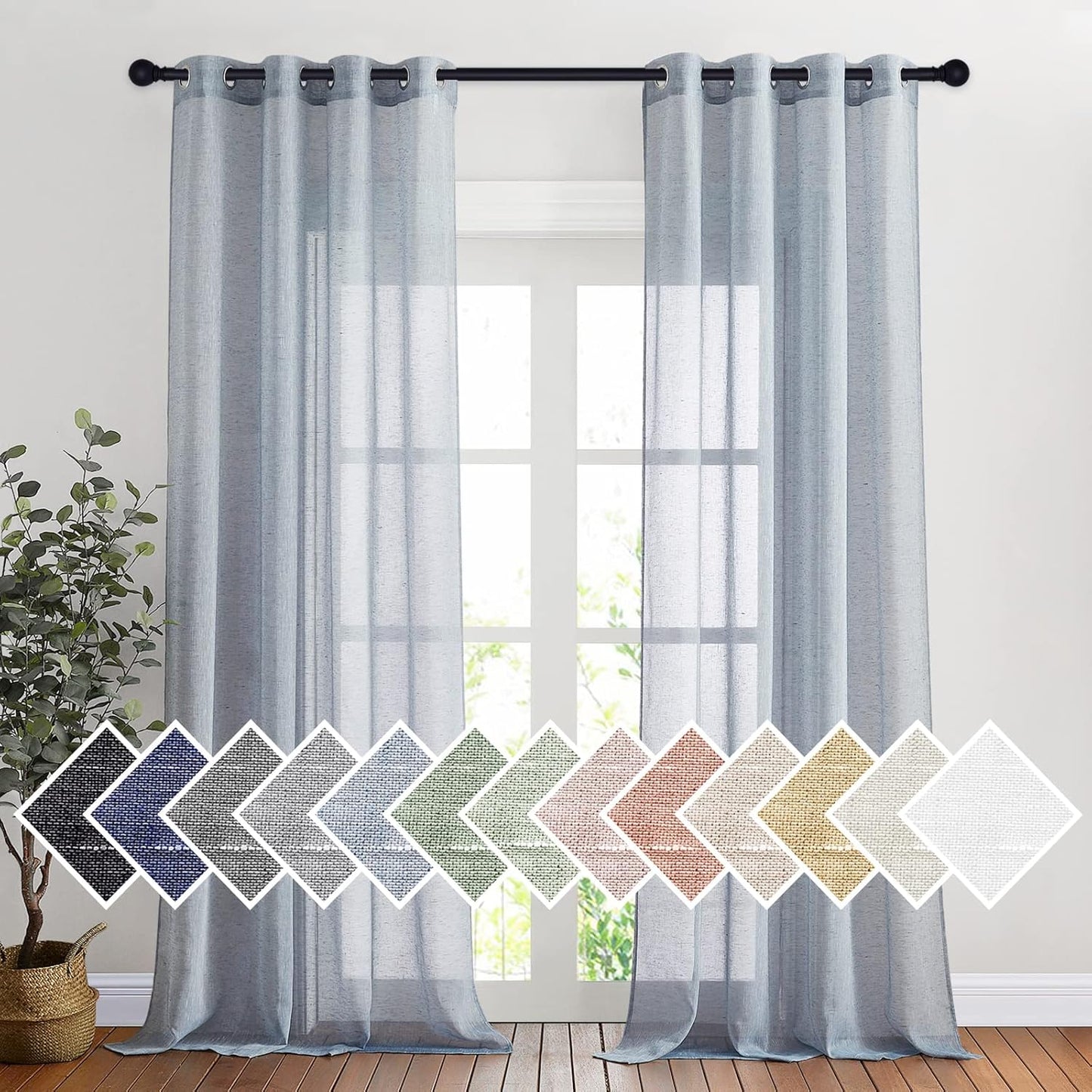 NICETOWN Sheer Curtains with Flax Texture for Bedroom Decor