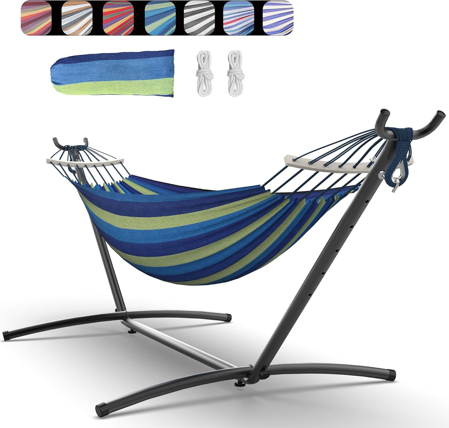 Double Hammock with Space-Saving Steel Stand for 2 People