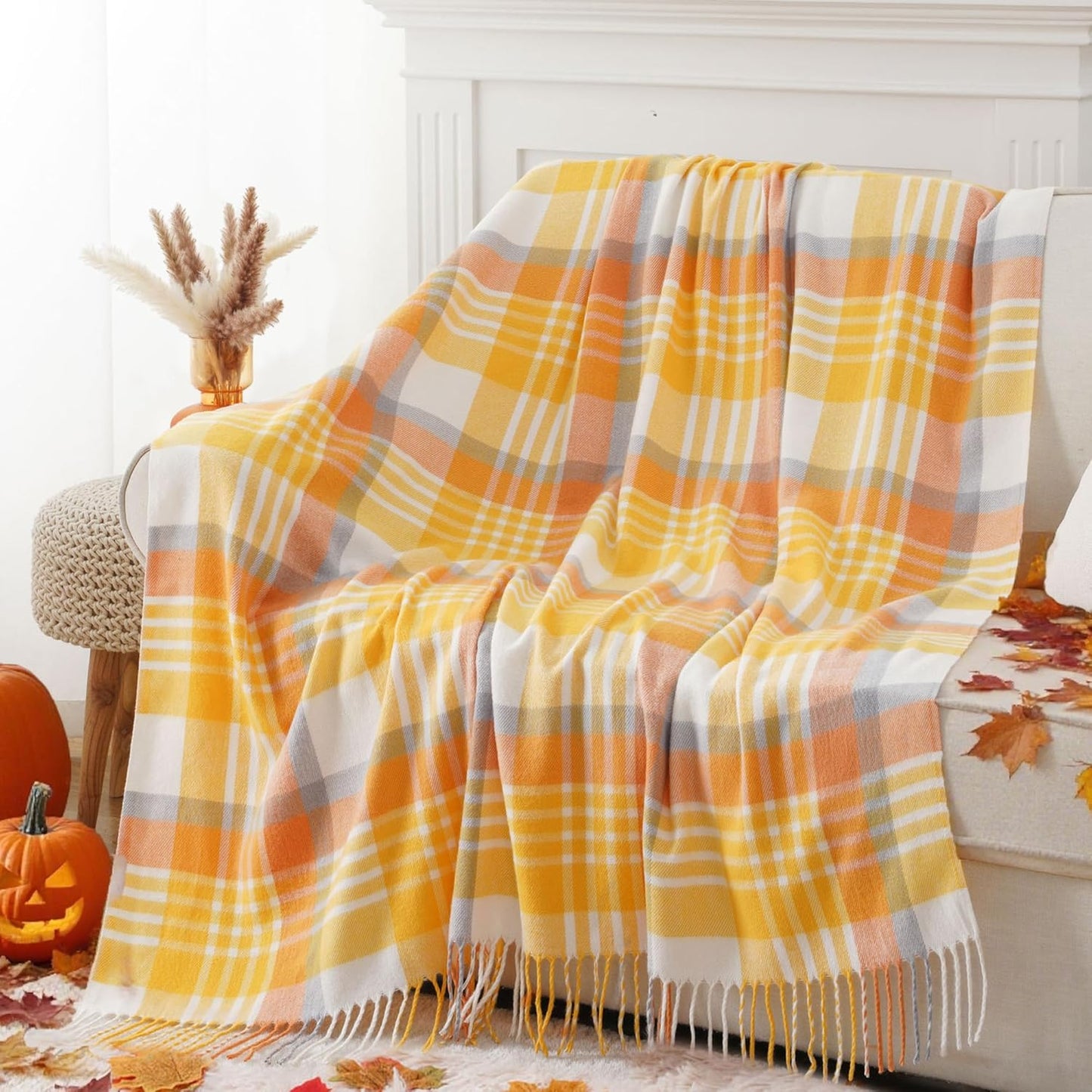 BATTILO HOME Yellow Plaid Throw Blanket for Couch and Bed