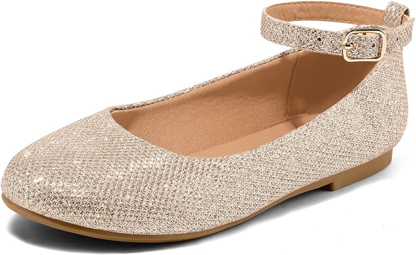 K KomForme Girl's Ballerina Flat Ankle Strap Dress Shoes
