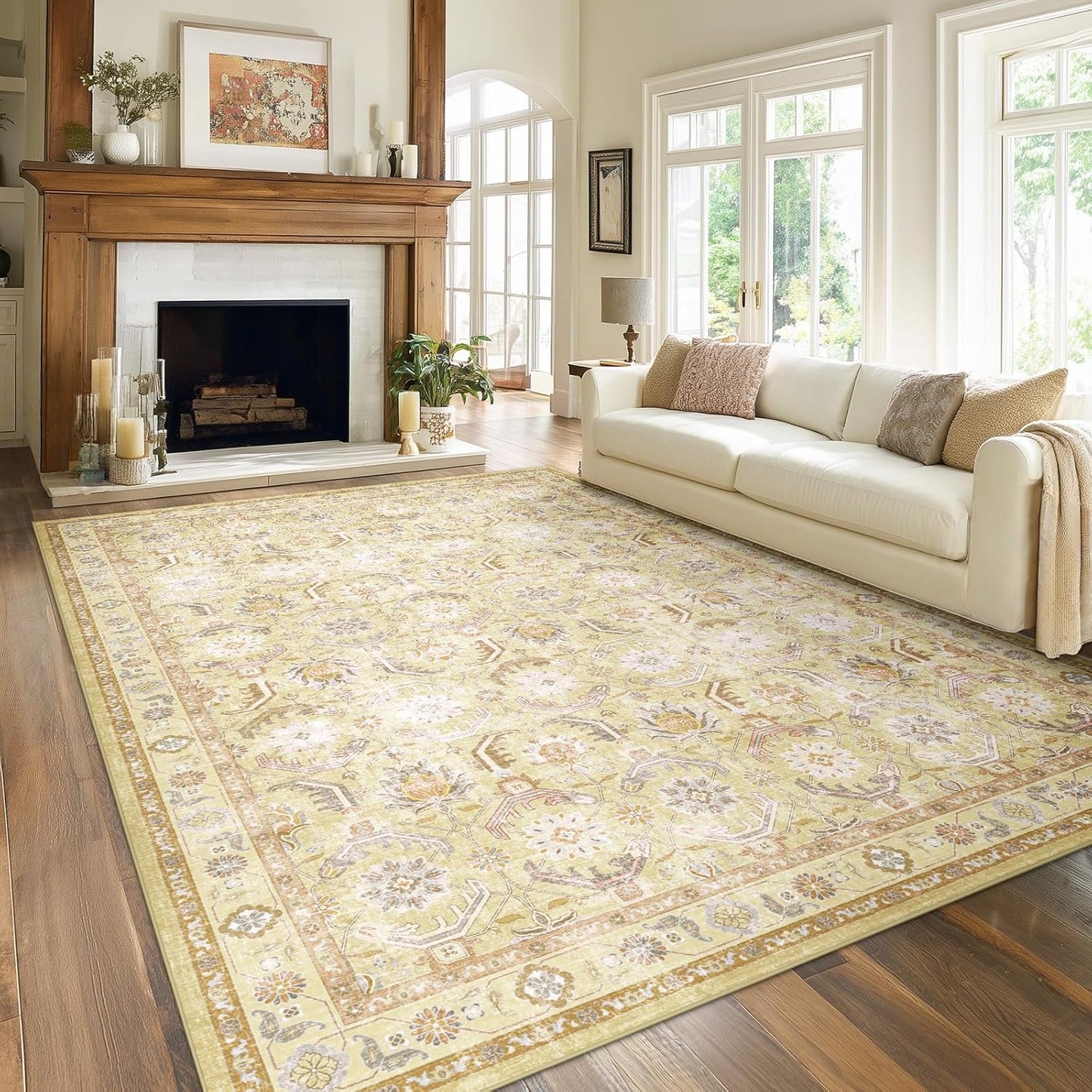 Soft Non Slip Low Pile Washable 6x9 Living Room Rug for Home