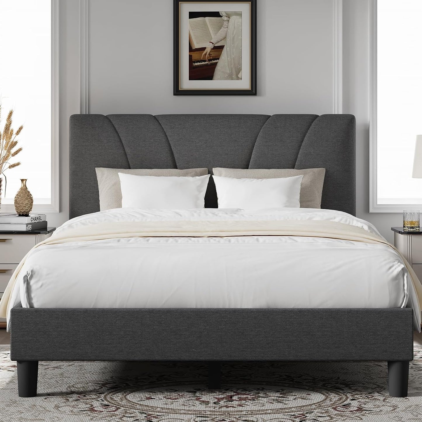 Novilla King Bed Frame with Adjustable Headboard and Support