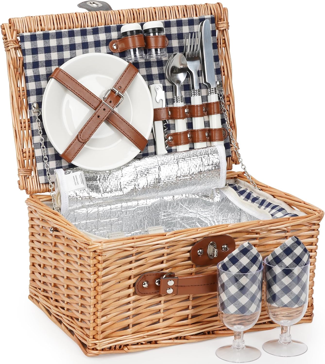 ZORMY Wicker Picnic Basket for 2 with Insulated Compartment