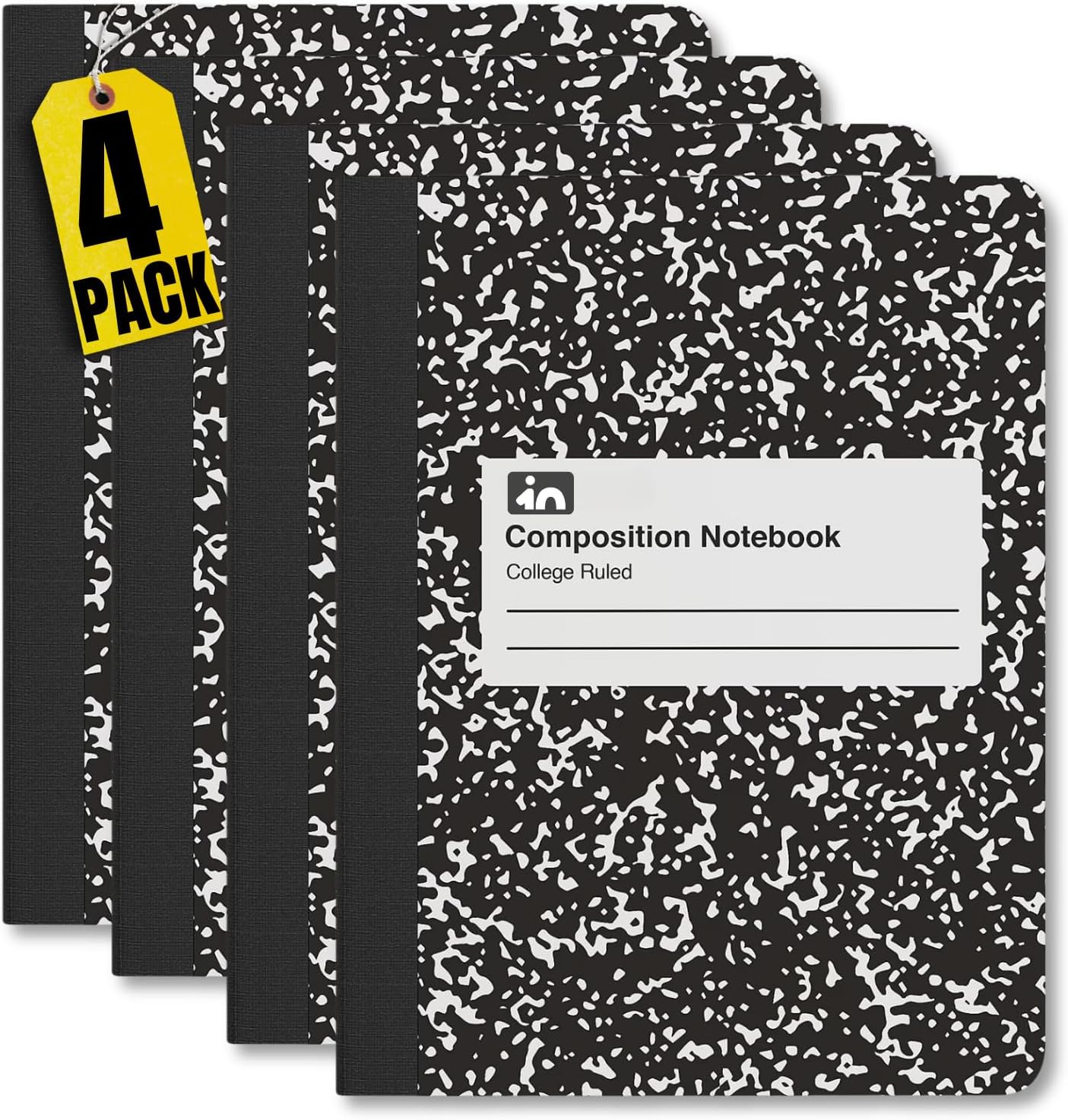 1InTheOffice College Rule Composition Notebook Set, Black, 4 Pack