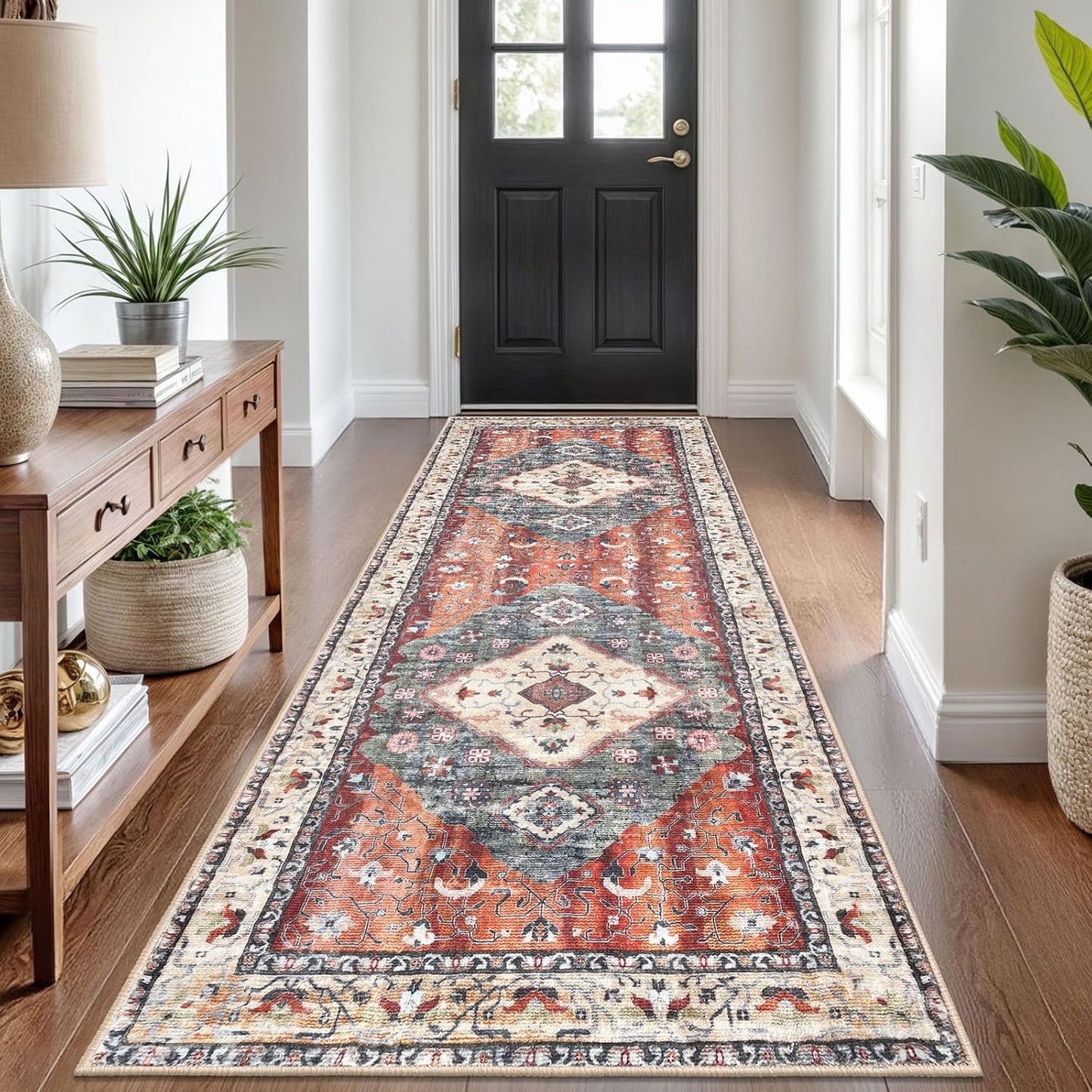 KOZYFLY 3x8 Ft Washable Boho Runner Rug for Entryway and Kitchen