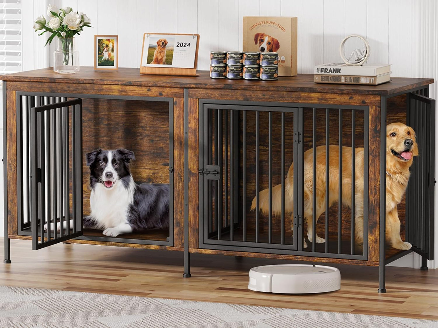 EasyCom Dog Crate Furniture for 1 or 2 Dogs, Heavy Duty Design