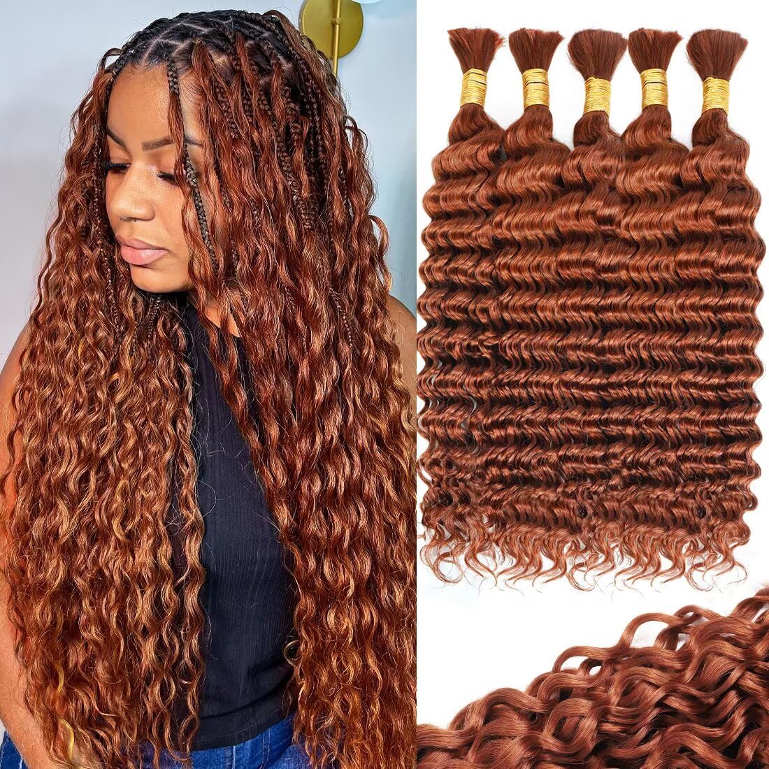 Copper Ginger Human Braiding Hair for Boho Braids 20 Inch