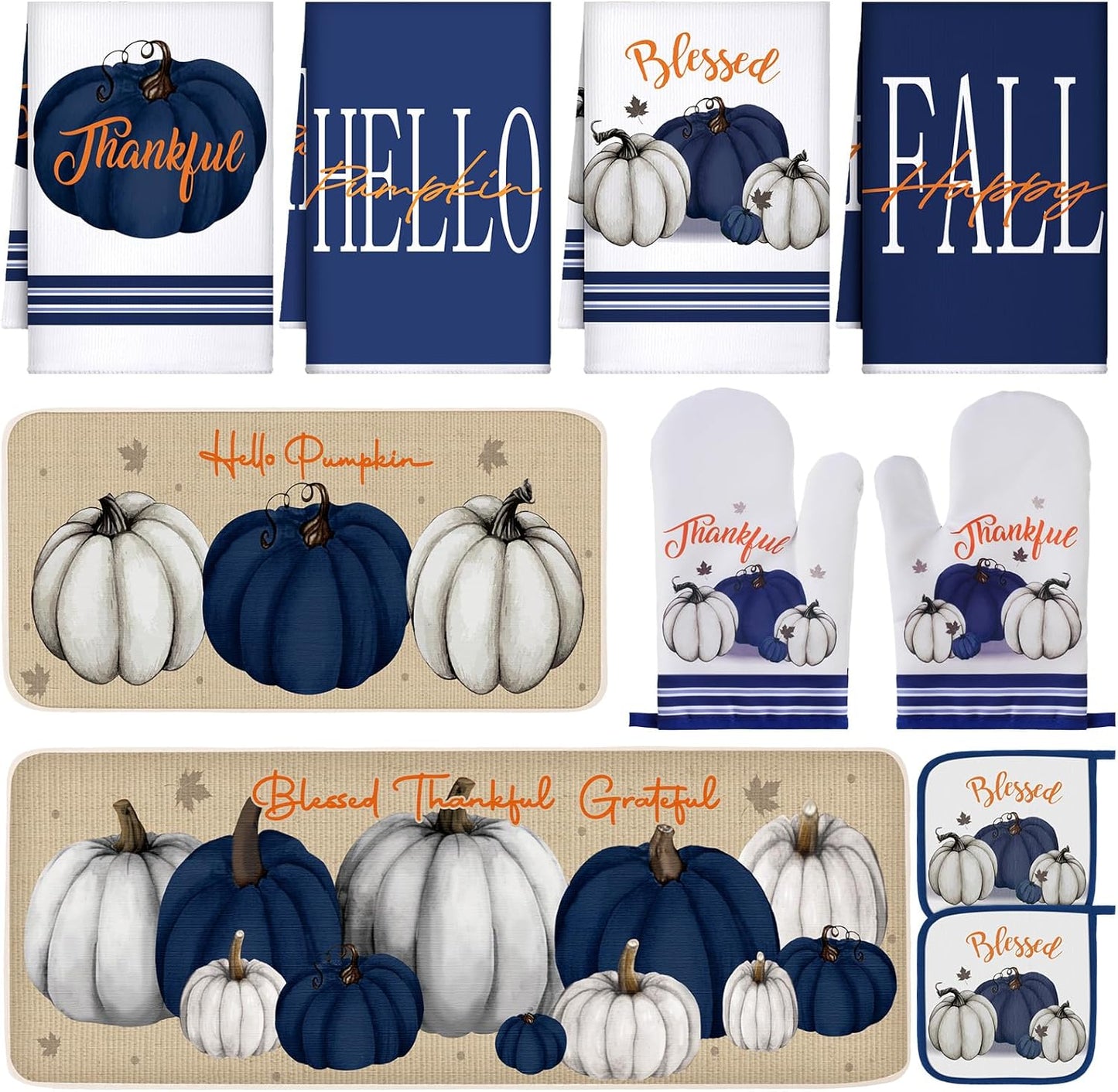 10 Pcs Thanksgiving Pumpkin Kitchen Decor Set for Home Use