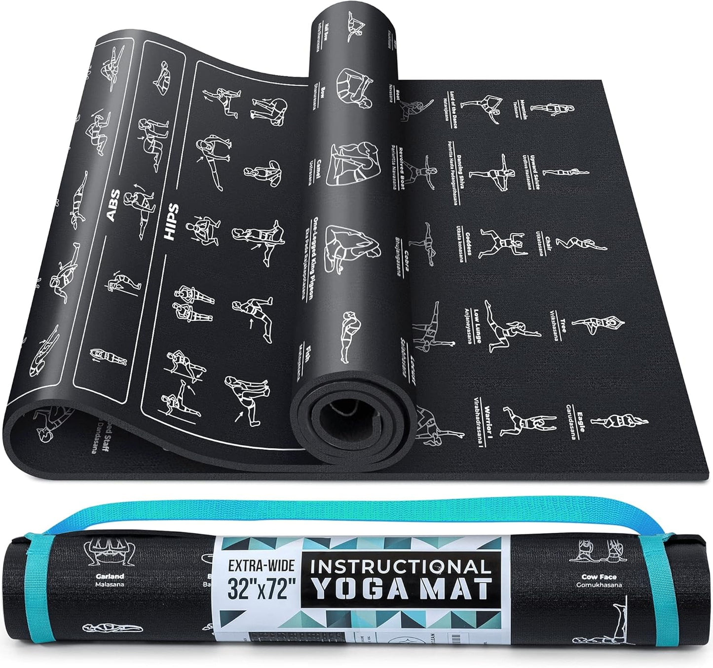 Instructional Yoga Mat with Carrying Strap for All Levels
