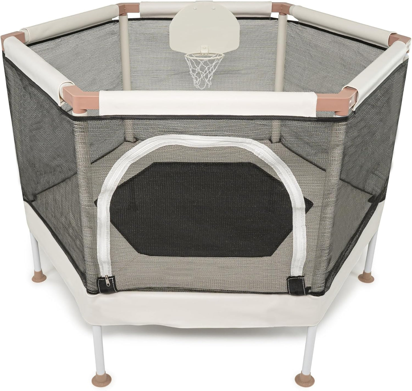 Kids Trampoline with Safety Net and Basketball Hoop for Fun