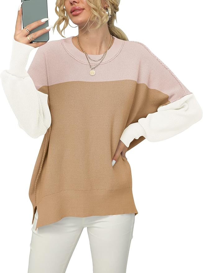 ANRABESS Women Crewneck Batwing Sleeve Oversized Sweater Top