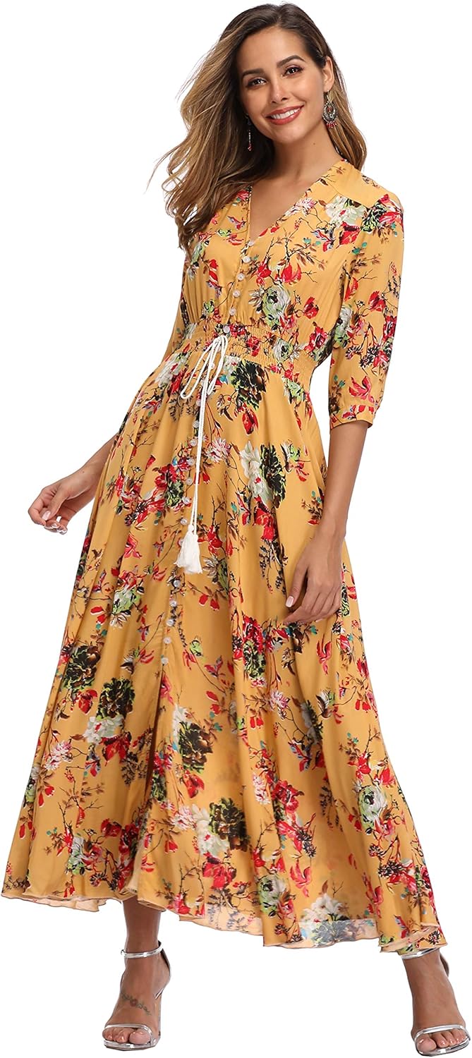 VintageClothing Women's Floral Maxi Dresses for Summer Fun