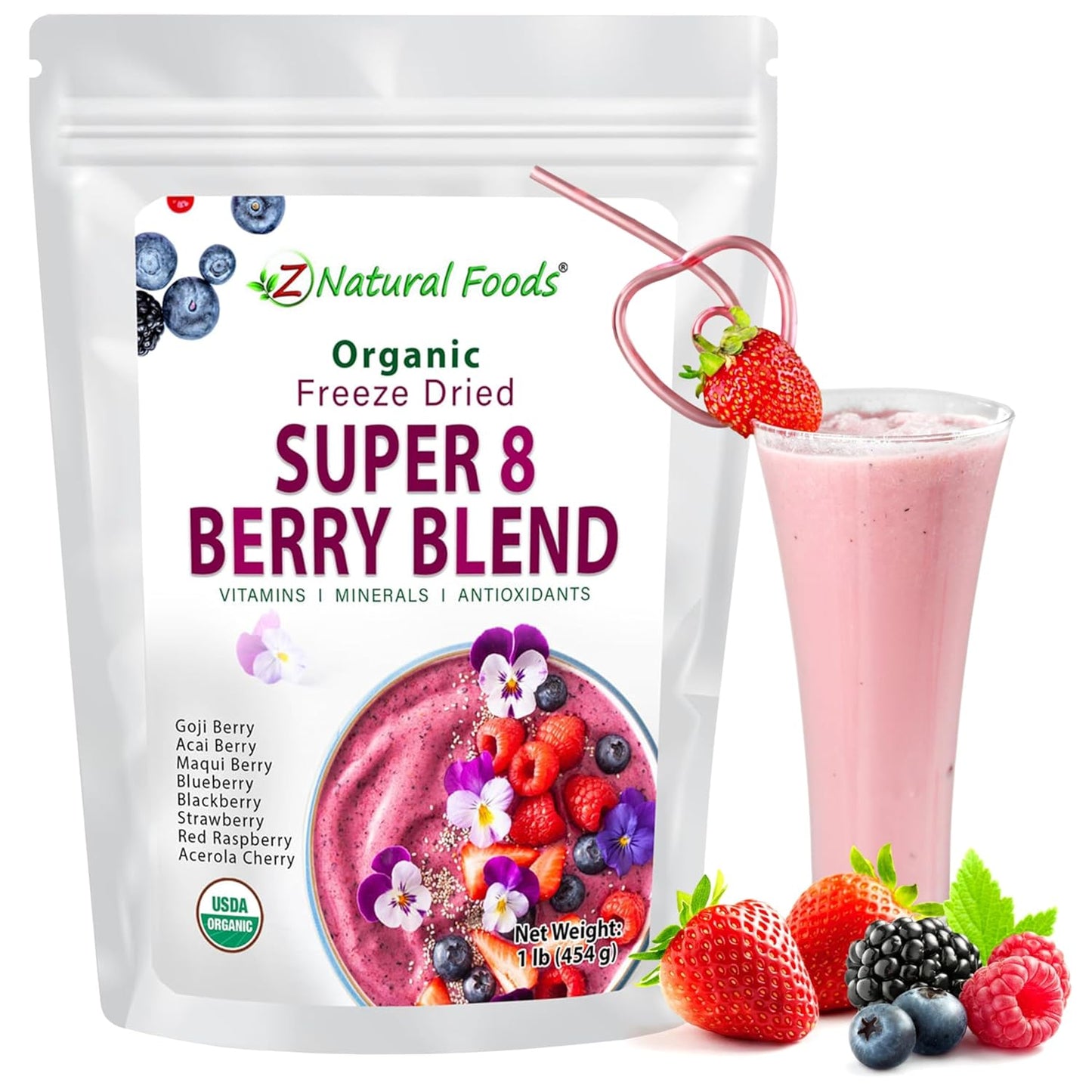 Z Natural Foods Super 8 Berry Blend - Organic Freeze Dried Powder