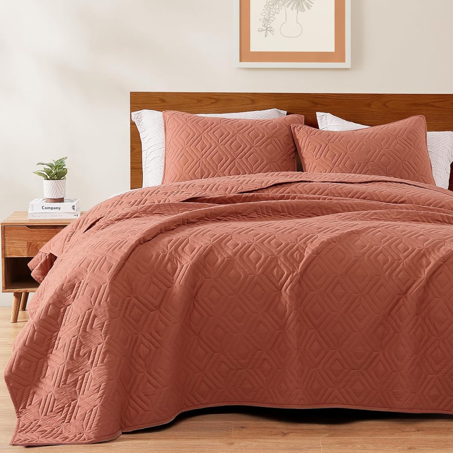 WRENSONGE King Size Quilt Set with Geometric Autumn Leaf Design