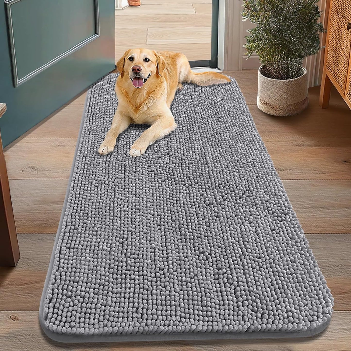 Smiry Dog Door Mat for Muddy Paws - Absorbent Chenille Mat
