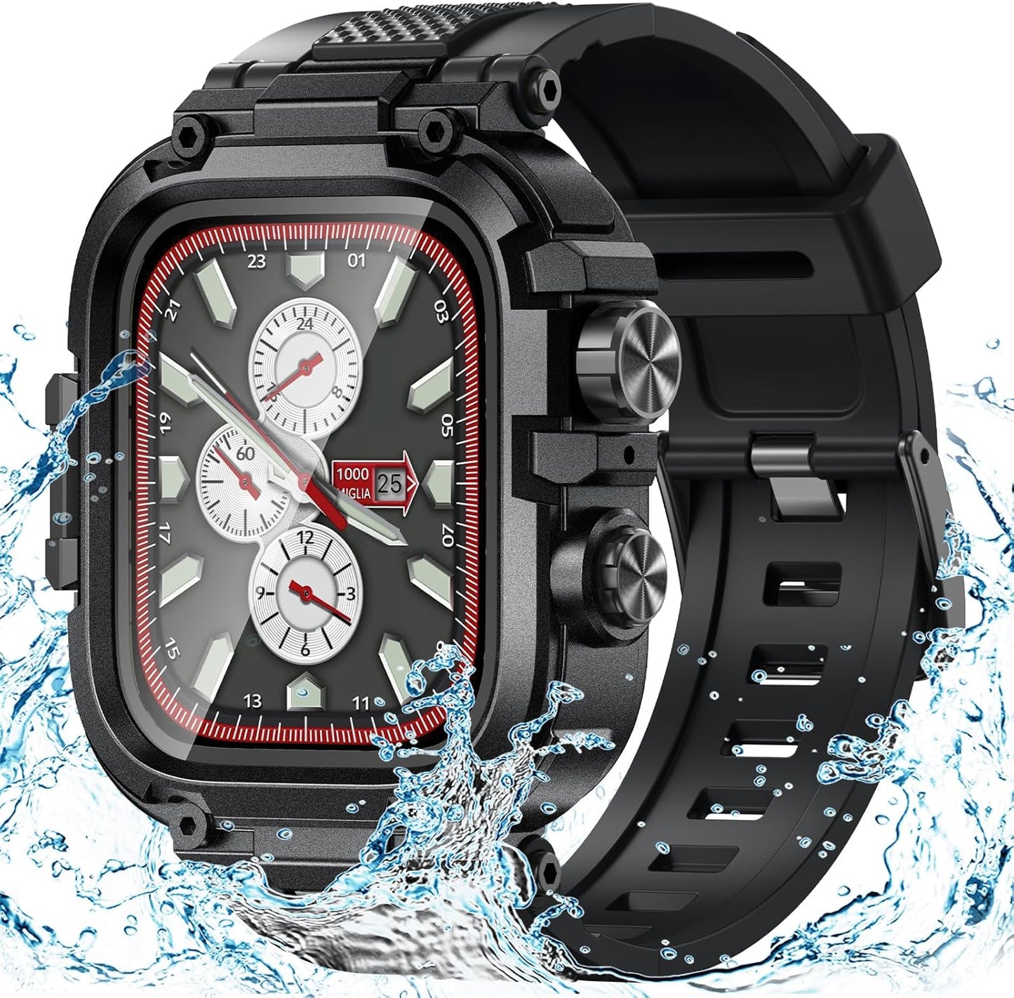 Waterproof Band & Case Combo for Apple Watch - Heavy Duty Sport Strap & Protection
