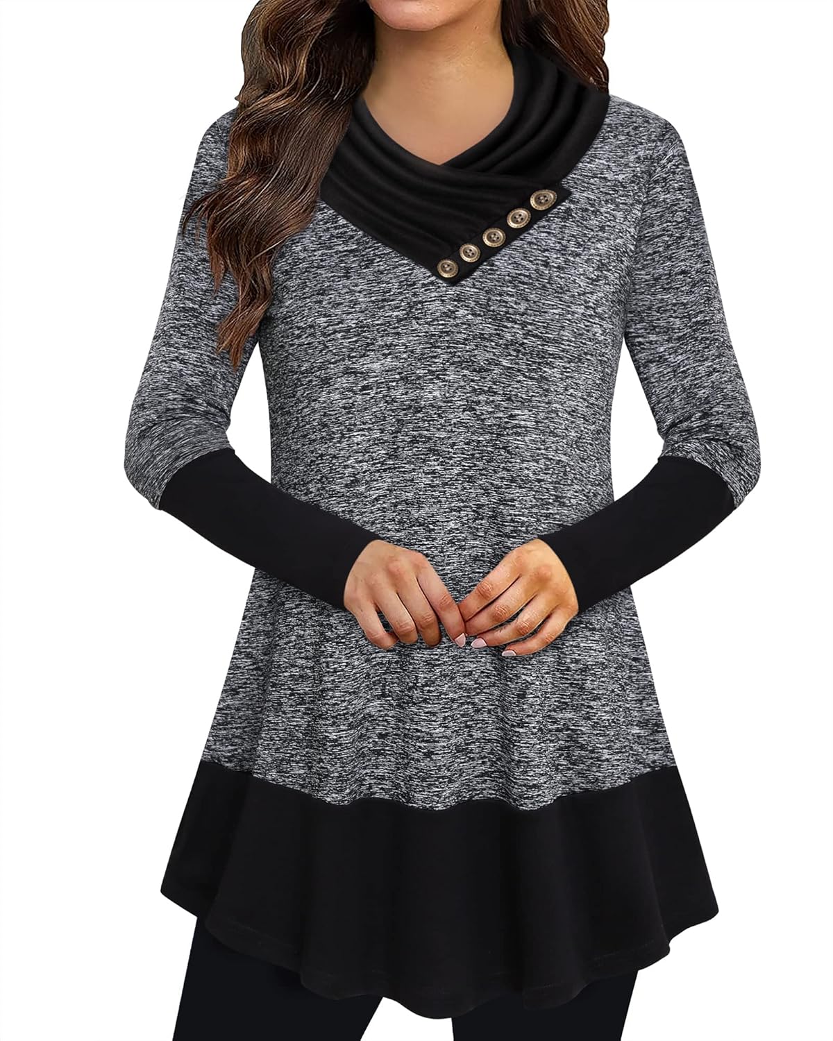Cowl Neck Tunics Long Sleeve A-Line Blouse for Casual Wear