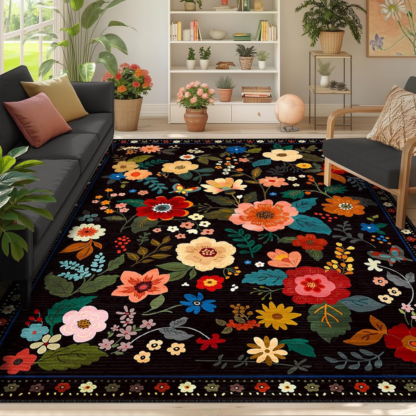 Floral 6x9 Area Rug Soft Print Boho Carpet Non Slip Doormat