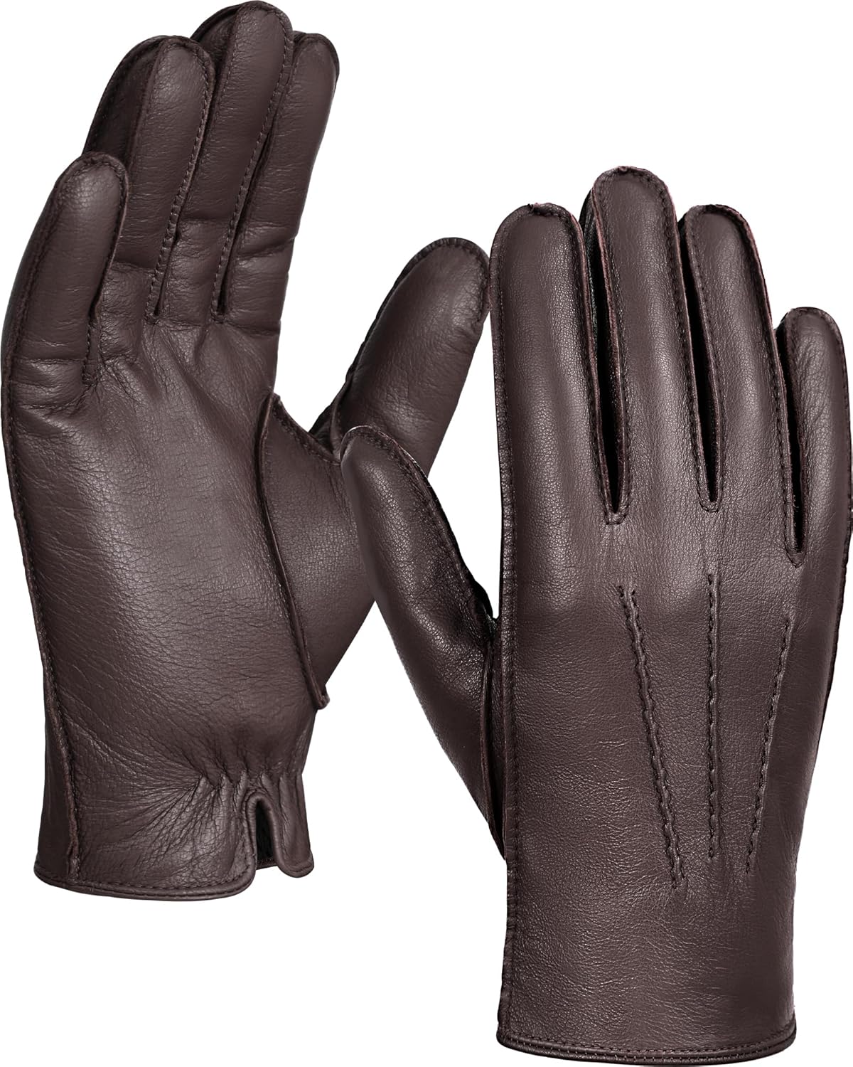 Genuine Leather Driving Gloves with Warm Fur Lining for Men