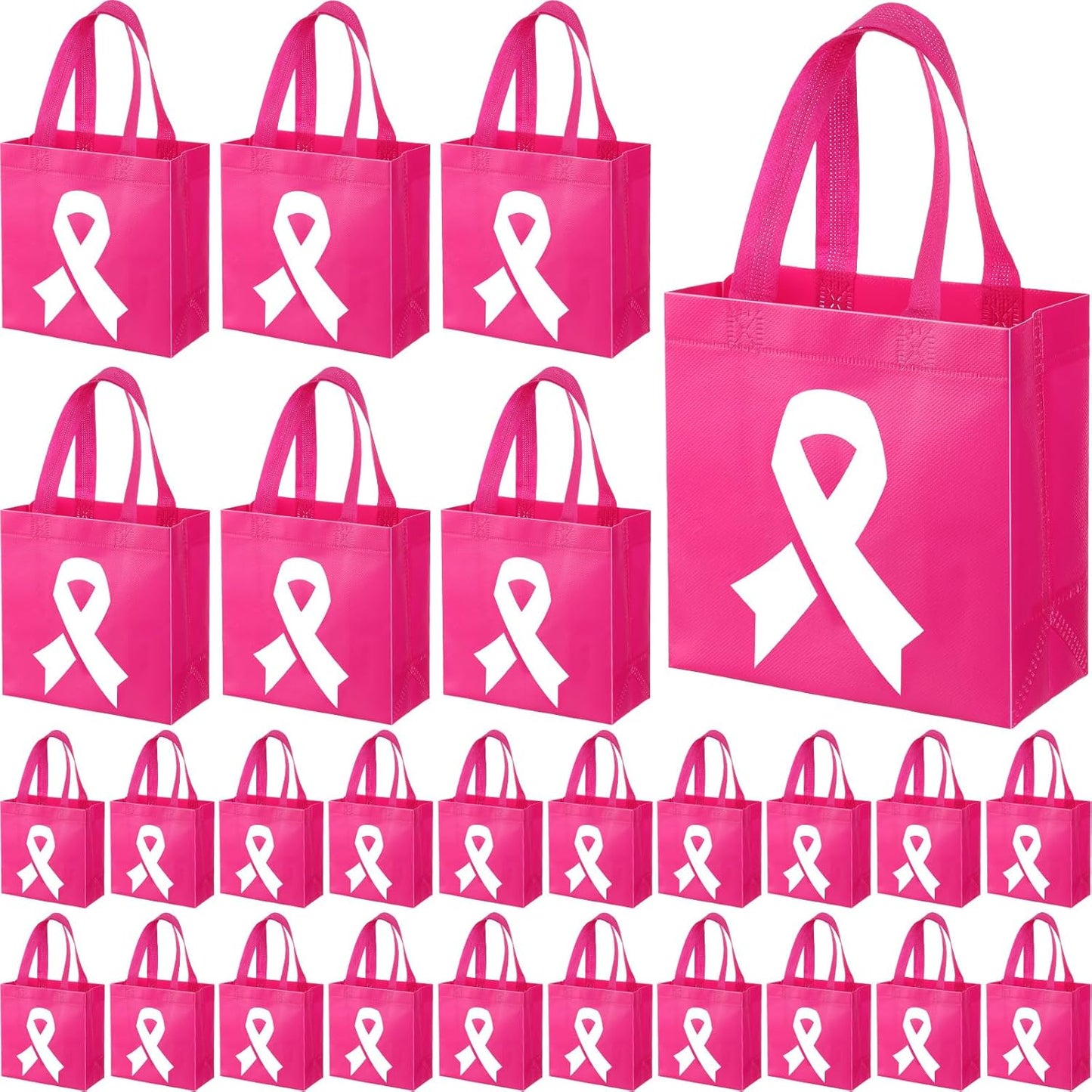 72 Pcs Breast Cancer Awareness Gift Tote Bag with Pink Ribbon