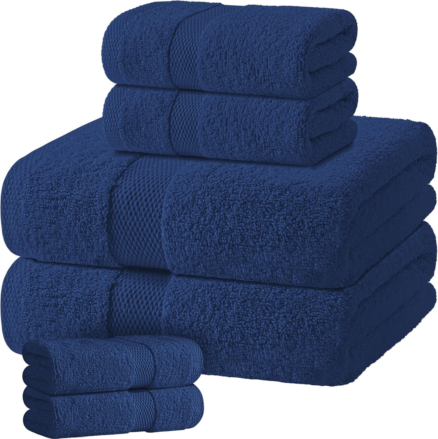 Navy Bath Towel Set of 6 - Luxurious 100% Cotton Towels
