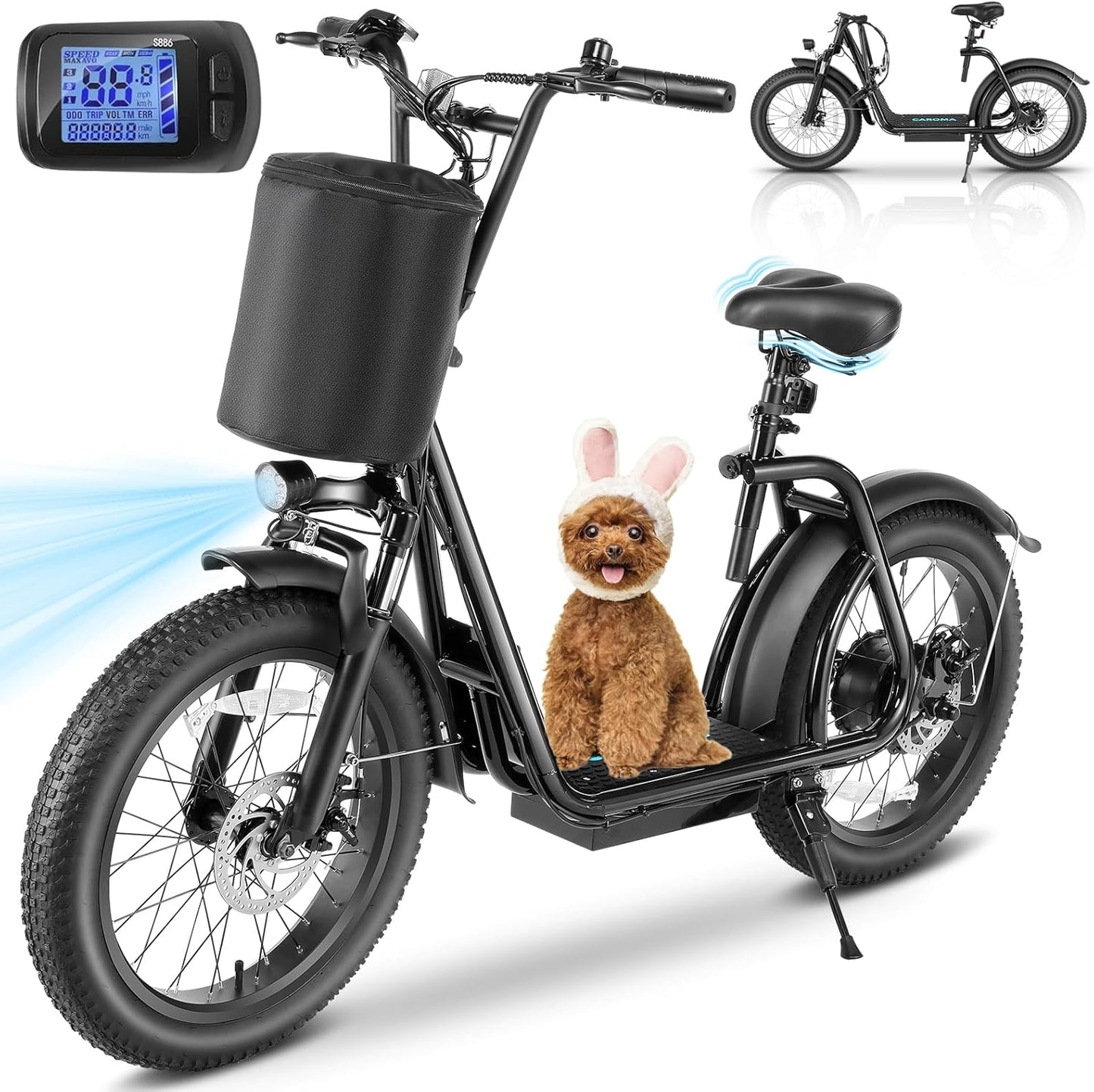 Caroma Peak Electric Scooter with Seat: 20MPH & 30 Miles Range