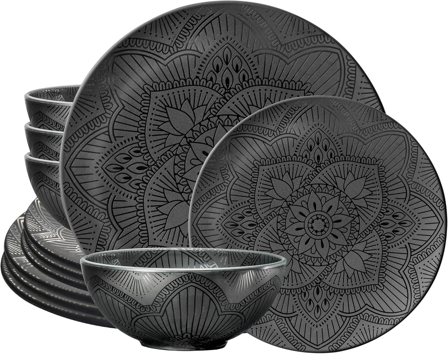 bzyoo 12 Piece Black Melamine Dinnerware Set for Every Meal