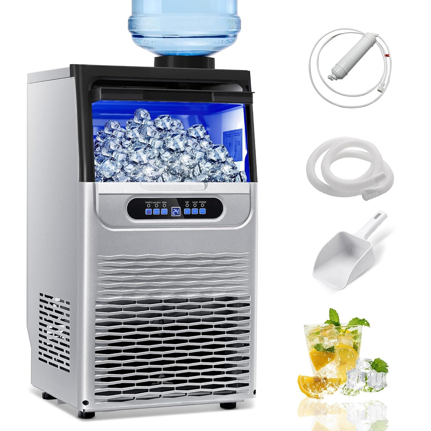 Zomagas 80LBS Commercial Ice Maker - Self-Cleaning, Stainless Steel, 22LBS Bin