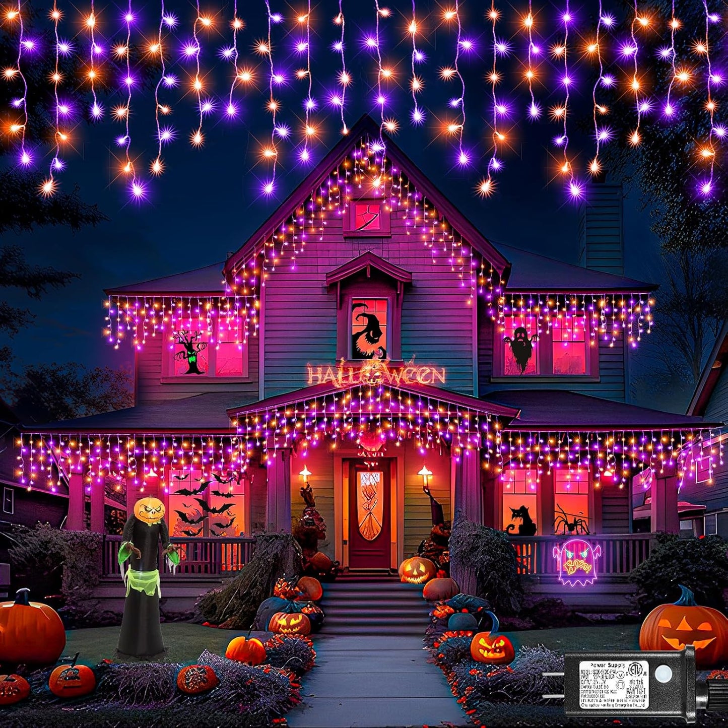Halloween Icicle Lights 66FT 640 LED for Outdoor Decorations