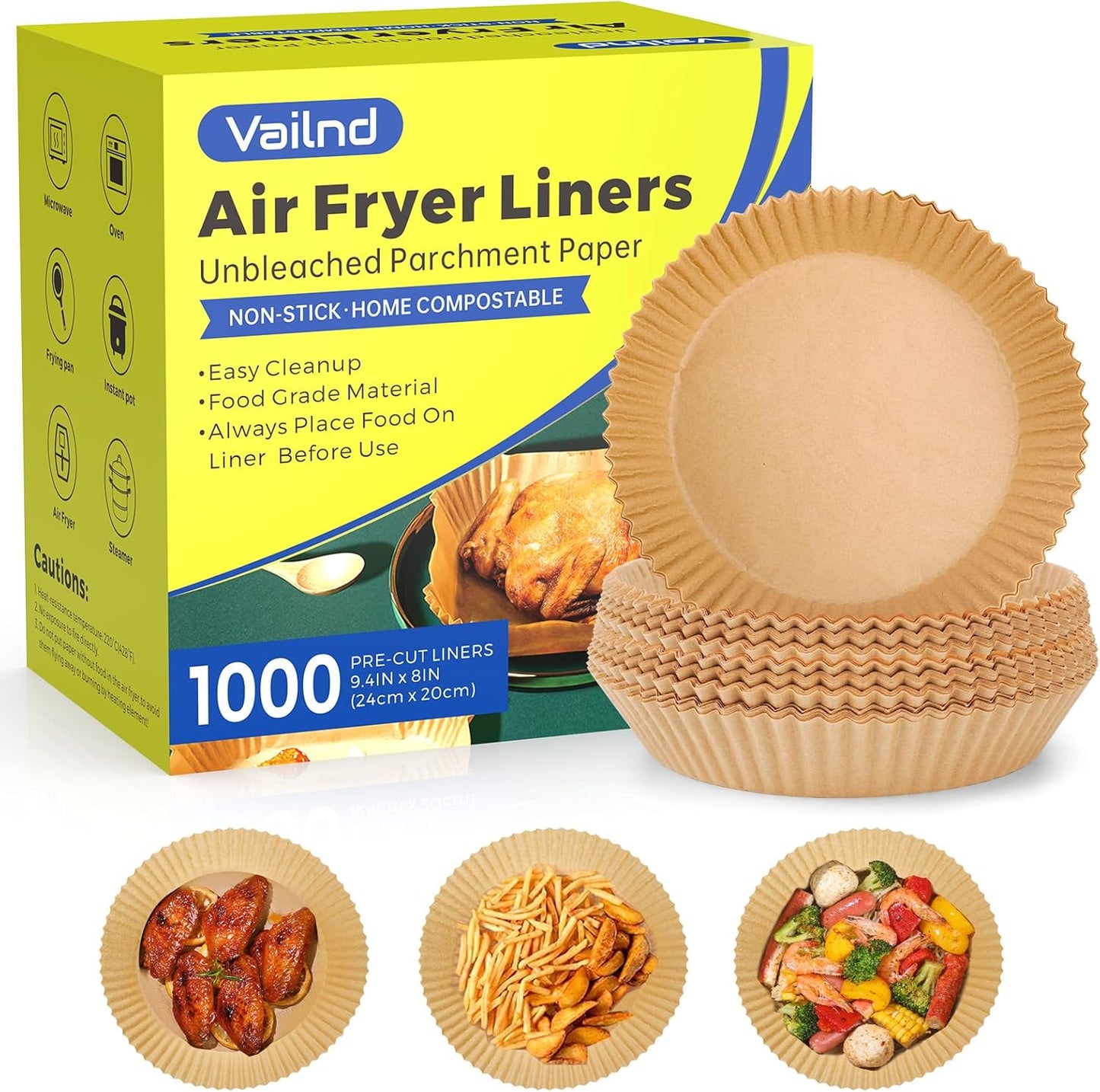 1000 Pcs Air Fryer Paper Liners for Easy Cooking & Cleanup