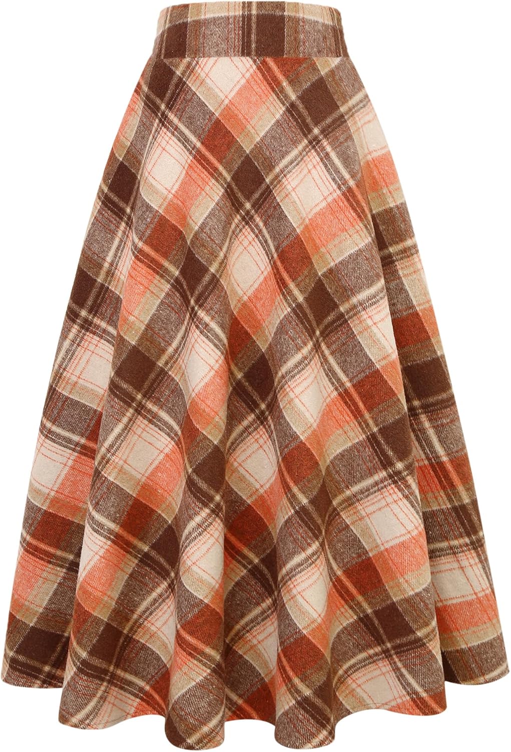Long Plaid Wool Skirt for Women - Warm High Elastic Waist A-Line