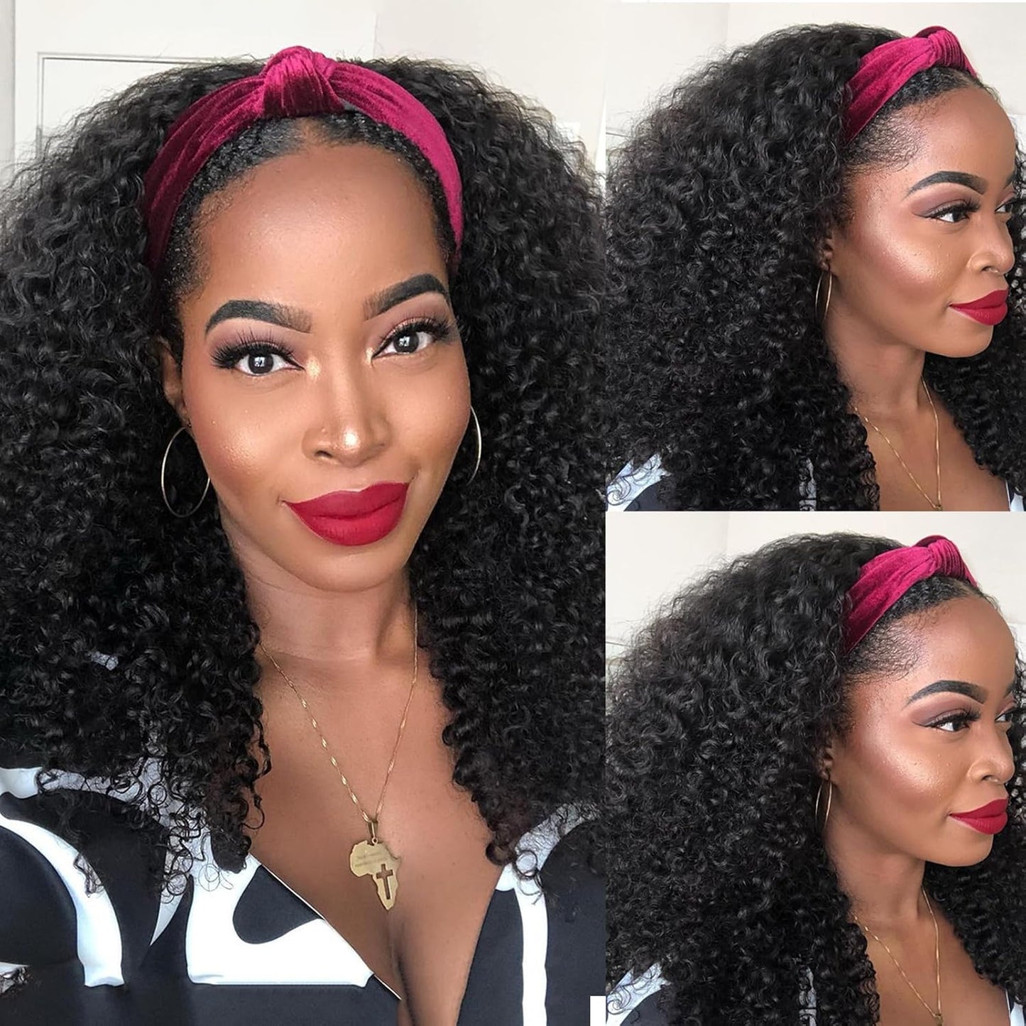 Kinky Curly Headband Wig Human Hair for Black Women 18Inch