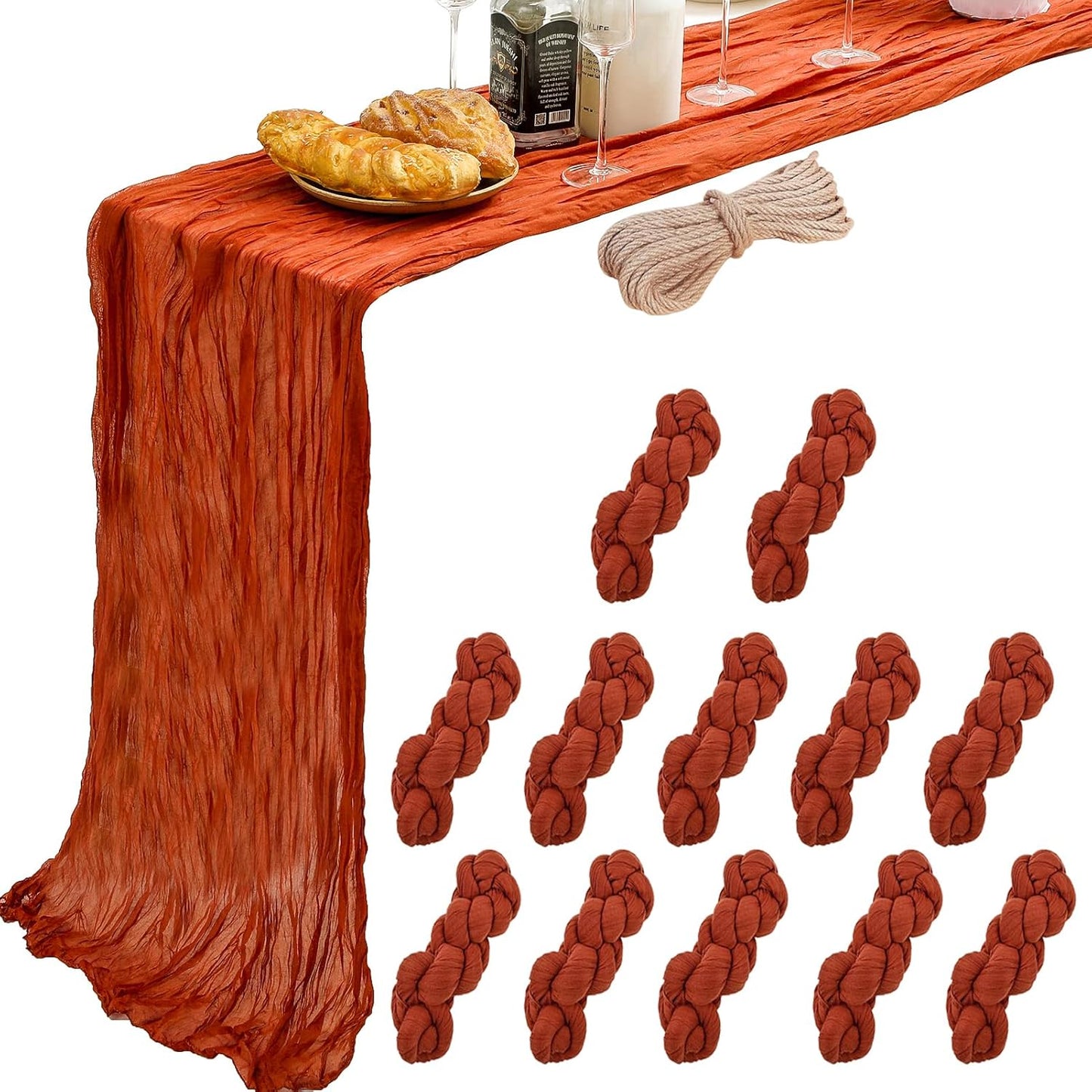 10 Ft Terracotta Cheesecloth Table Runner for Fall Decor