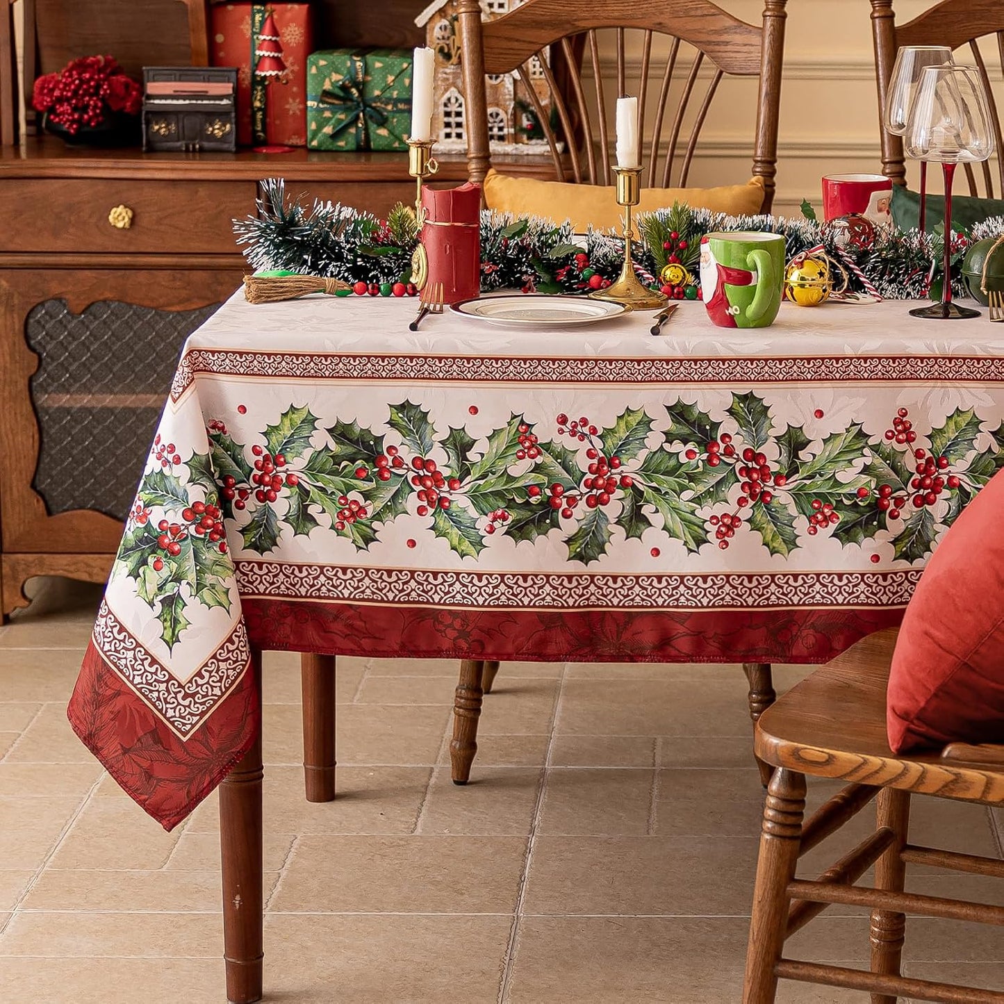 Softalker Christmas Jacquard Tablecloth for Holiday Decor