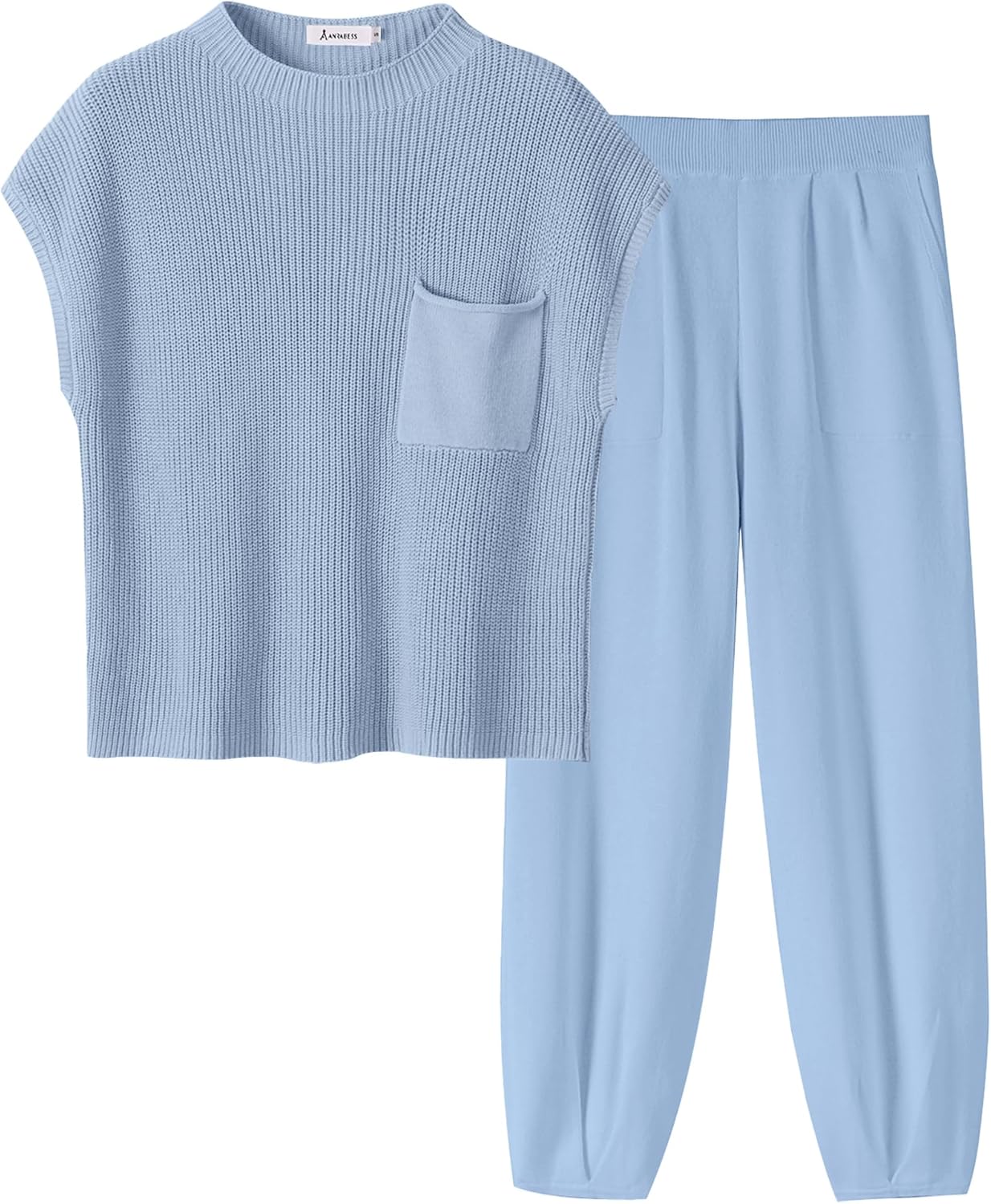 Stylish Women's Two Piece Outfits Knit Sweater Vest Crop Top Pants