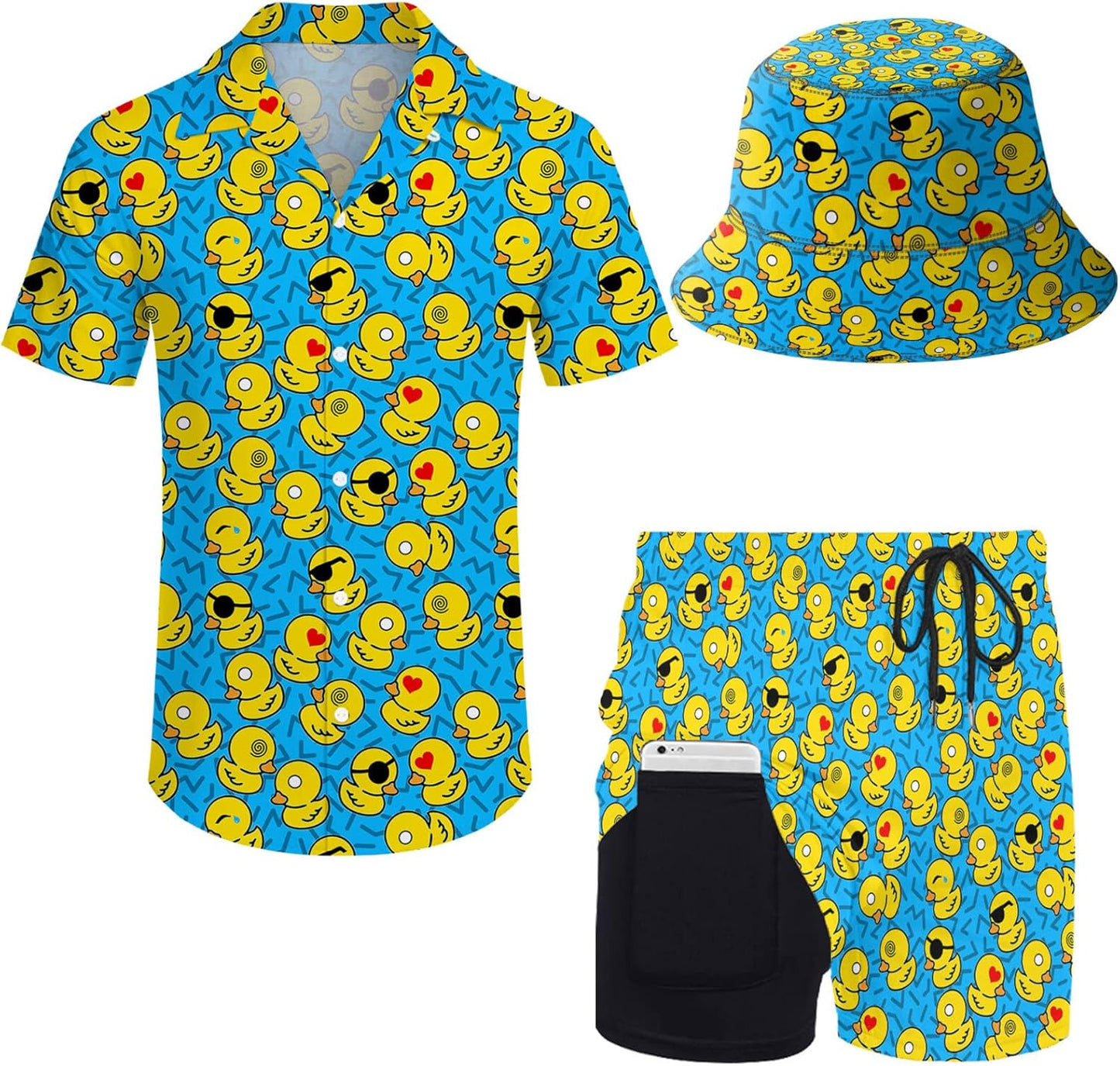 Mens 2 Piece Tracksuit Hawaiian Shirt and Compression Shorts Set