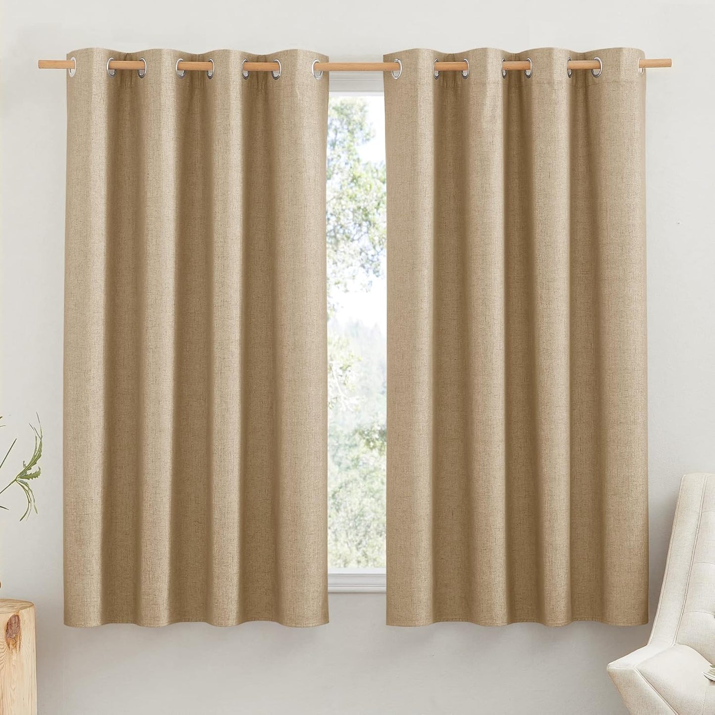 NICETOWN 100% Blackout Linen Curtains for Bedroom and Kids Room